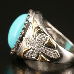 Levian / 8.85 CT Turquoise & Diamond Ring with cross design / 14K
